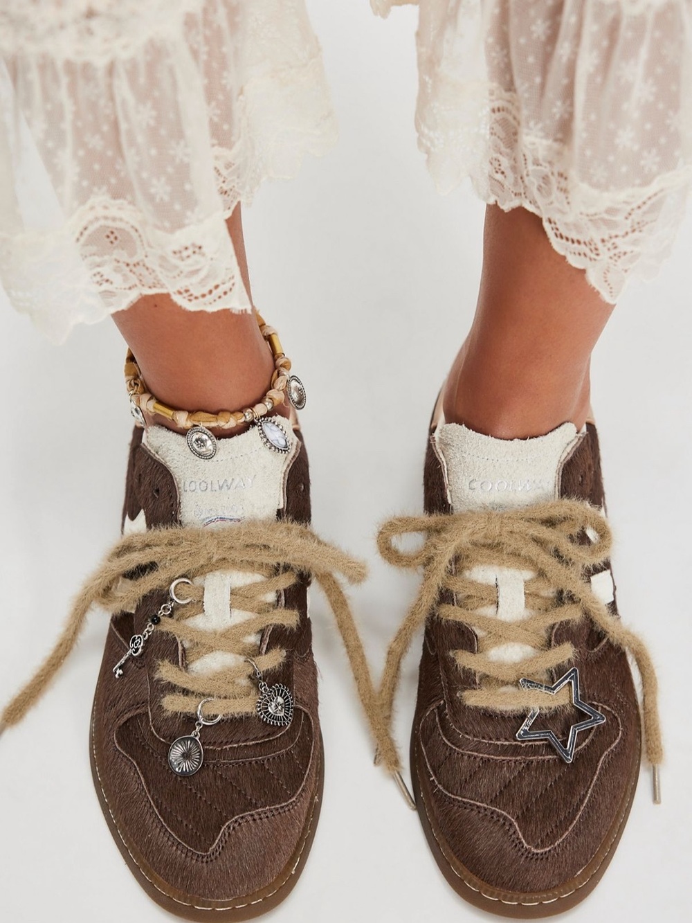 Coolway Brown and Cream Lace-Up Sneakers with Charms
